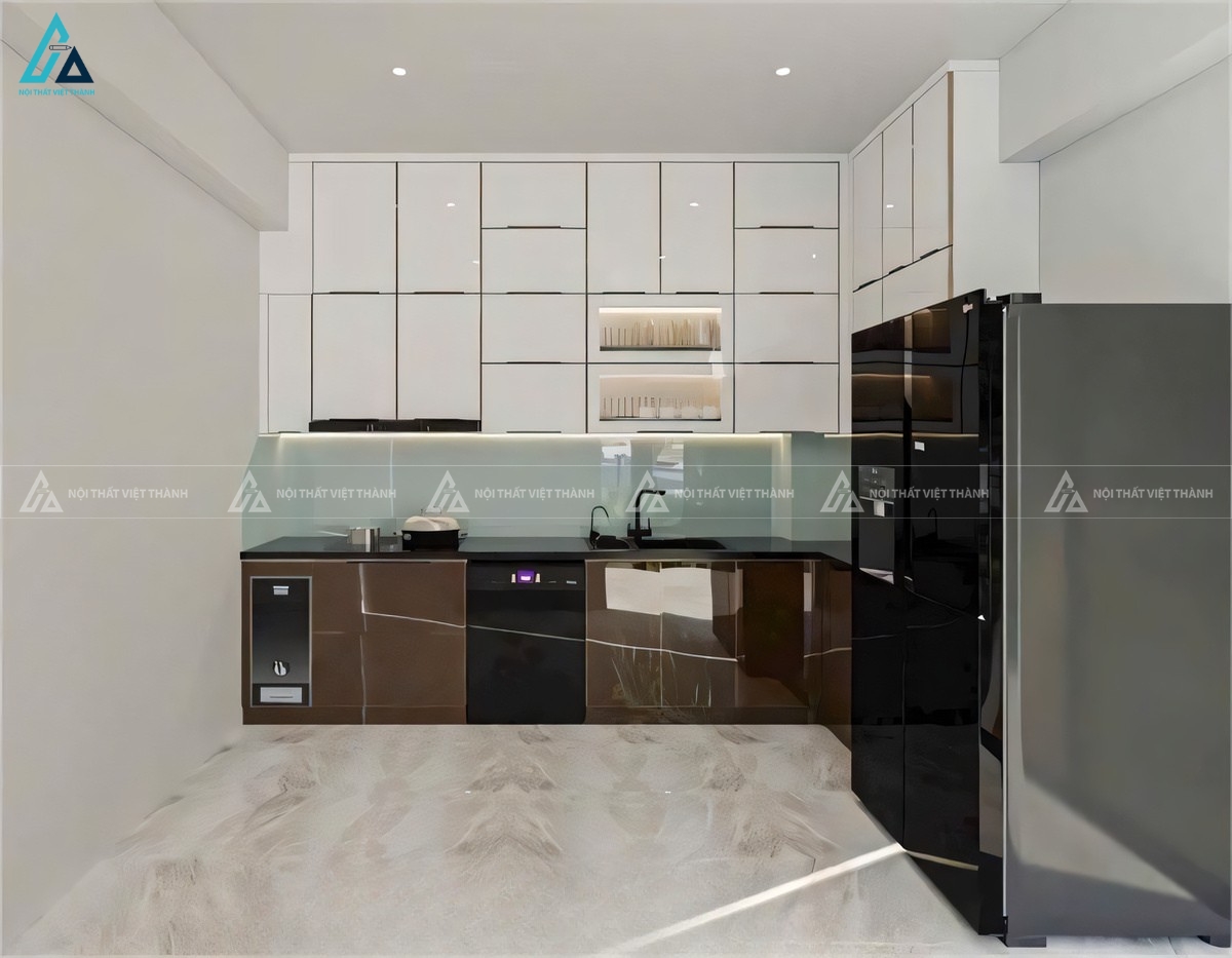 Bộ tủ bếp cánh kính cao cấp phối mặt đá sang trọng đẳng cấp 2
