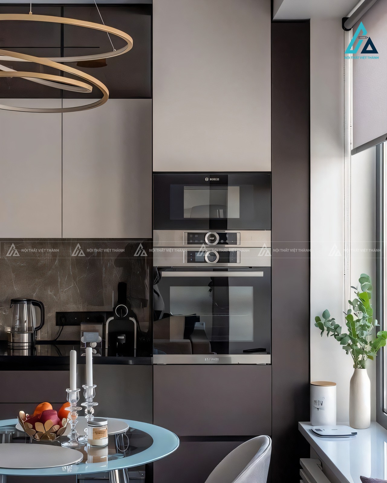 Bộ tủ bếp cánh kính thiết bị thông minh đầy đủ công năng 2