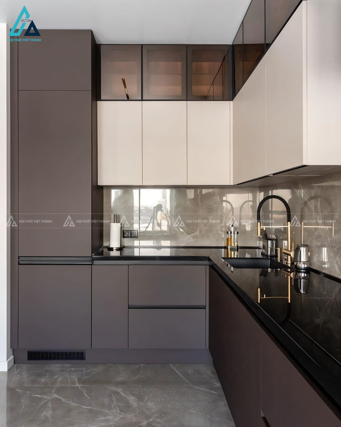 Bộ tủ bếp cánh kính thiết bị thông minh đầy đủ công năng 4