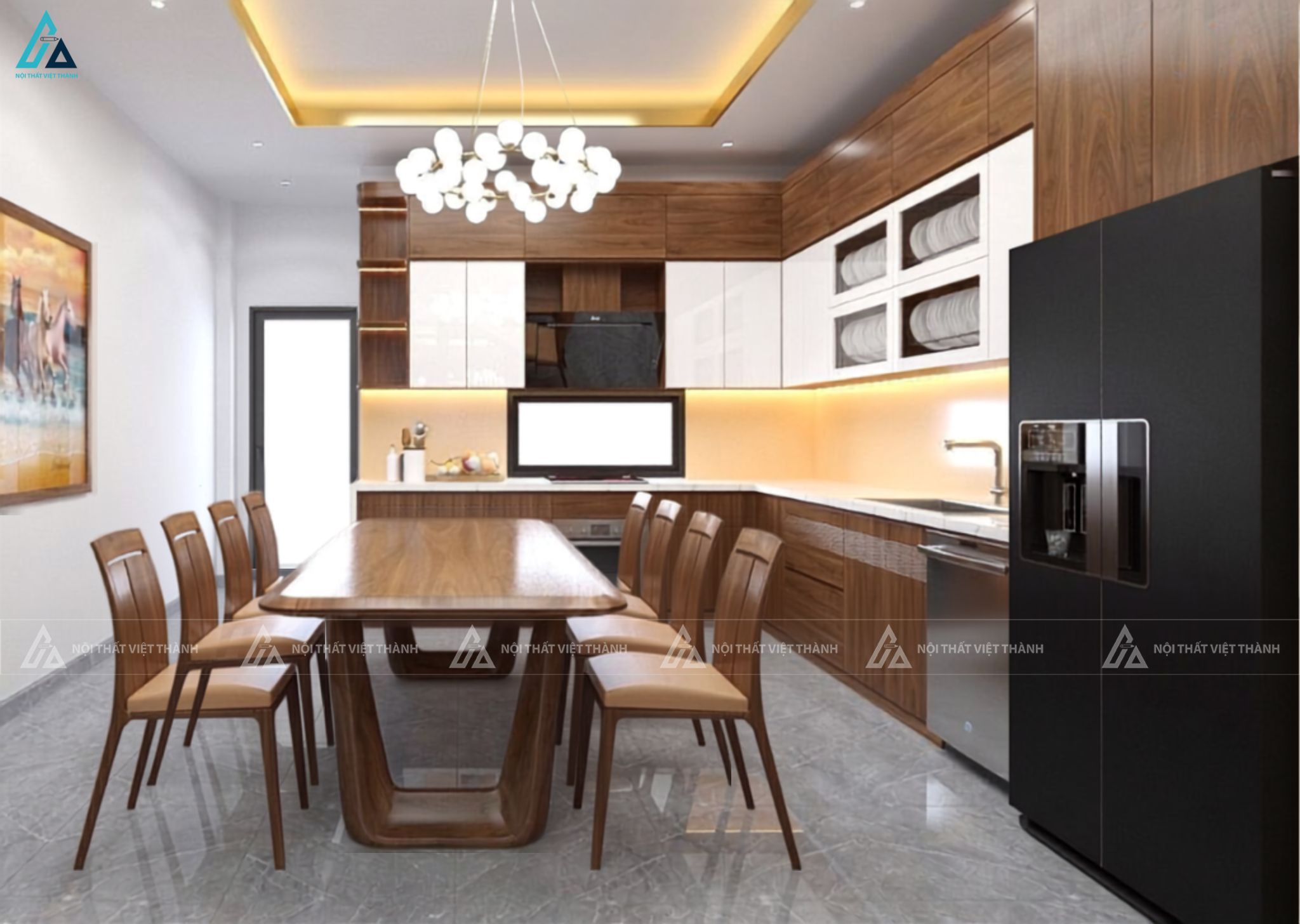 Tủ bếp gỗ công nghiệp hiện đại thiết kế sang trọng cho phòng bếp đẹp