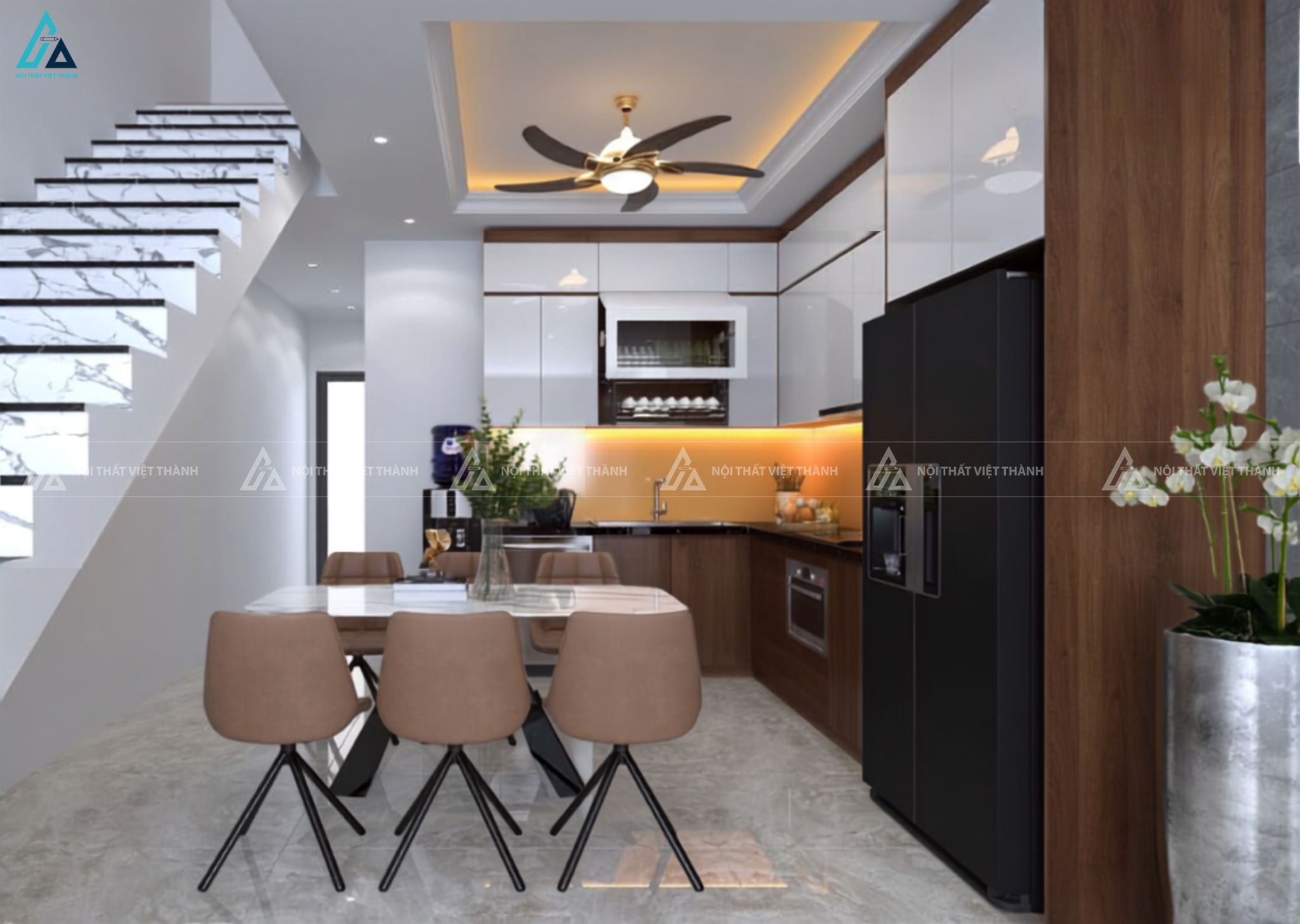 Tủ bếp gỗ công nghiệp kết hợp cánh trắng hiện đại sang trọng đẳng cấp 1