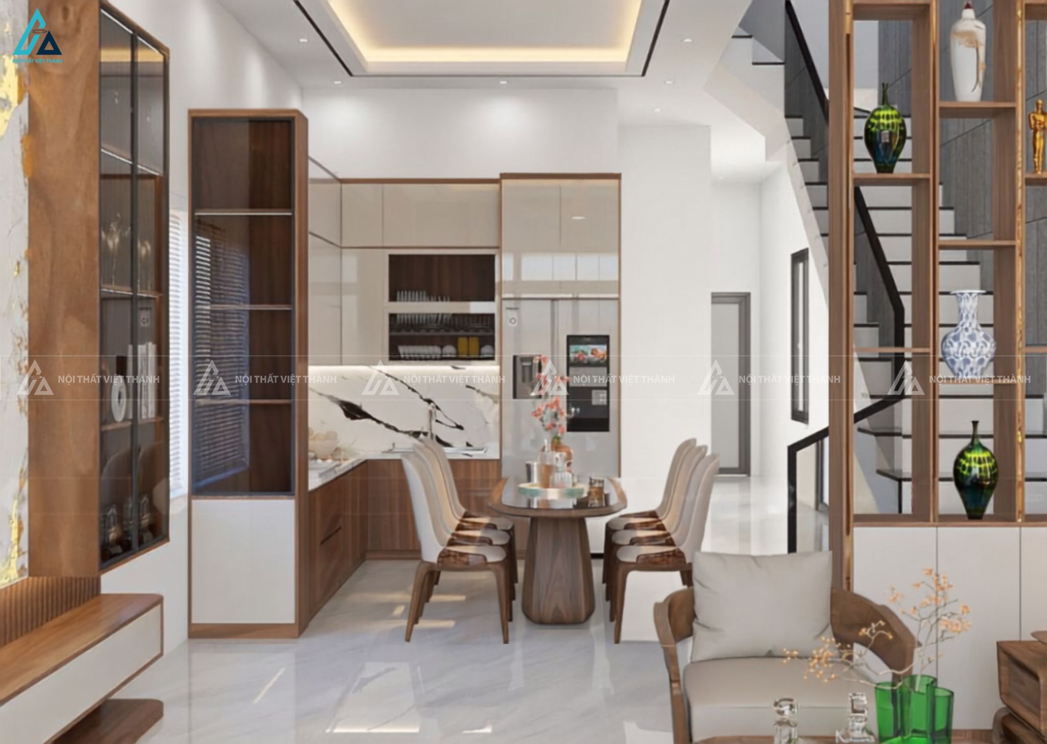 Tủ bếp gỗ công nghiệp hiện đại phối màu sang trọng cho không gian bếp 2
