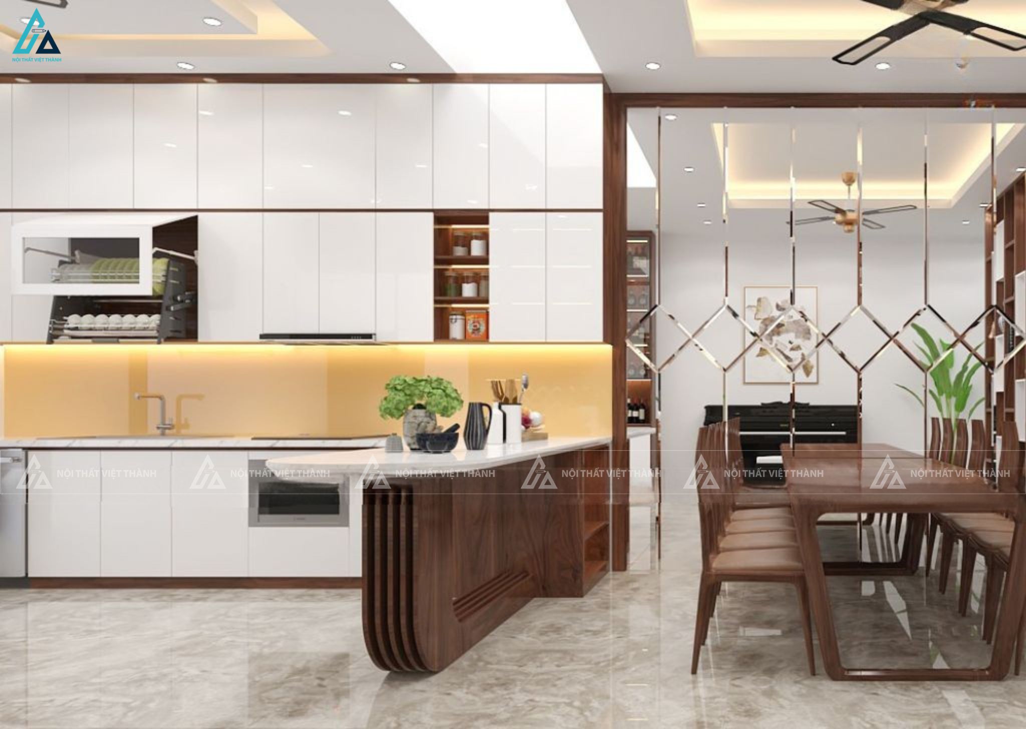 Tủ bếp gỗ công nghiệp thiết kế hài hòa mang lại vẻ đẹp ấm cúng 2
