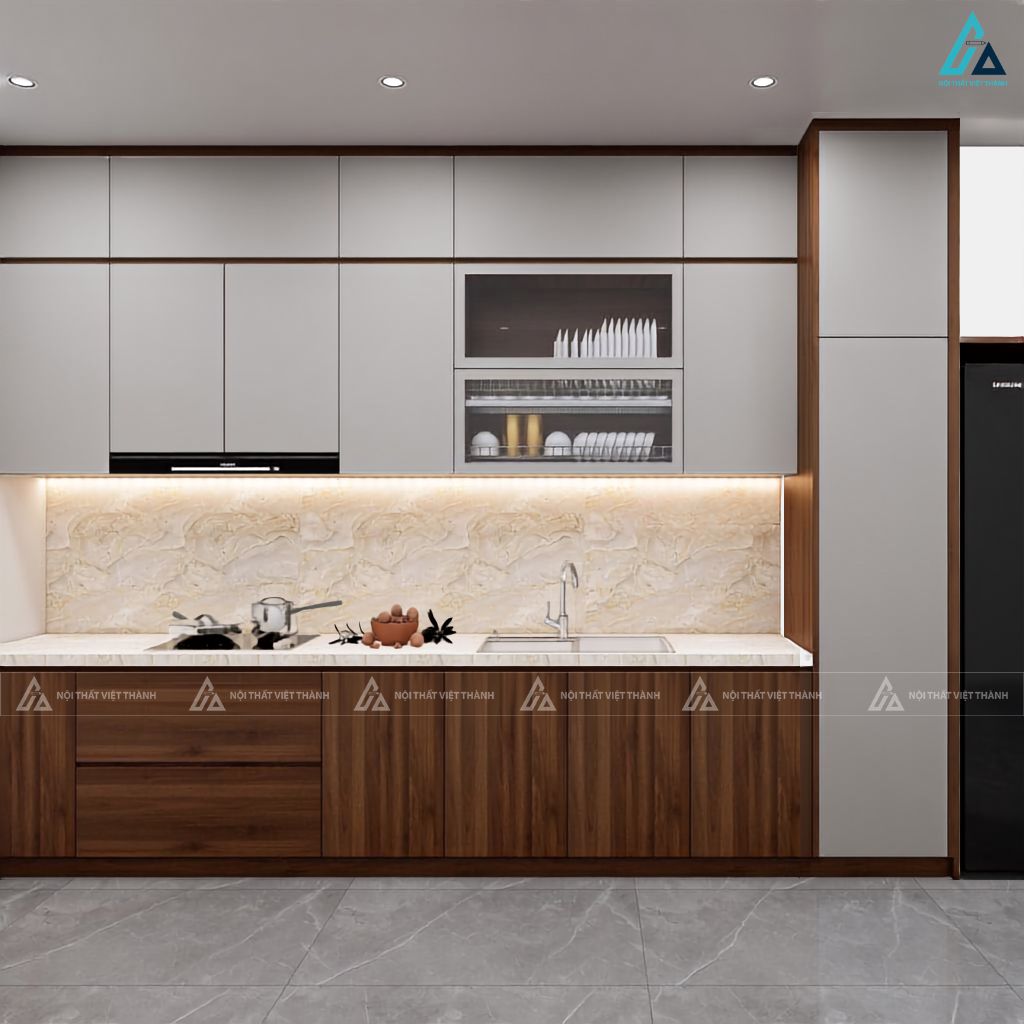 Tủ bếp gỗ công nghiệp thông minh tích hợp phụ kiện bếp tiện dụng 2
