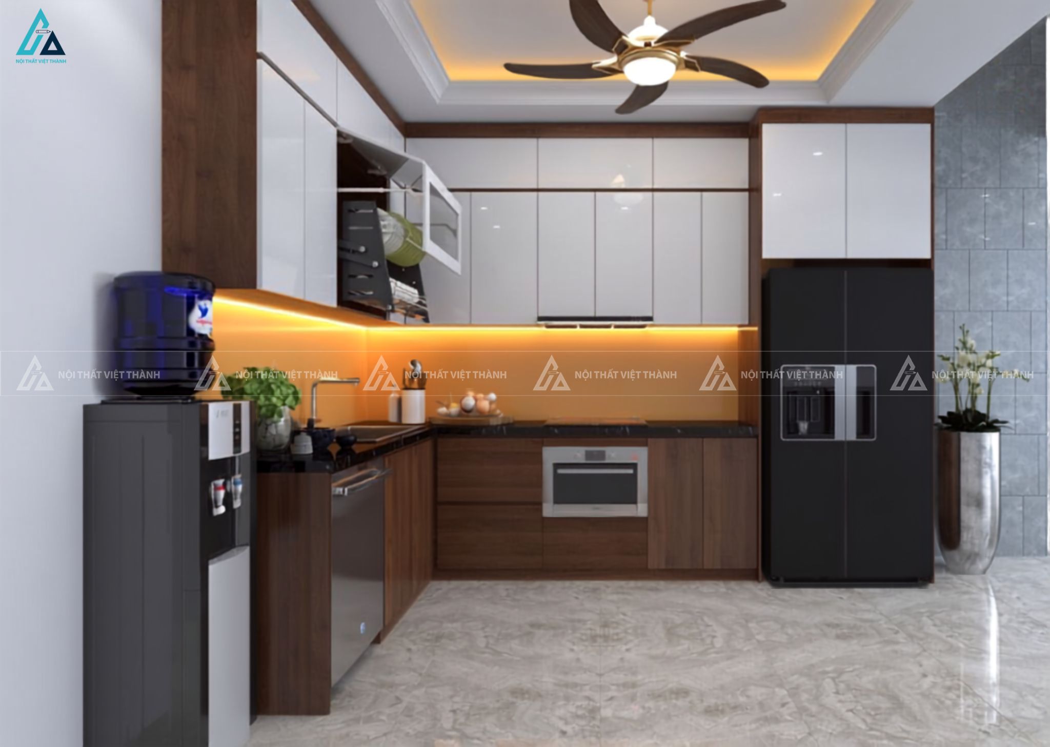 Tủ bếp gỗ công nghiệp kết hợp cánh trắng hiện đại sang trọng đẳng cấp 2