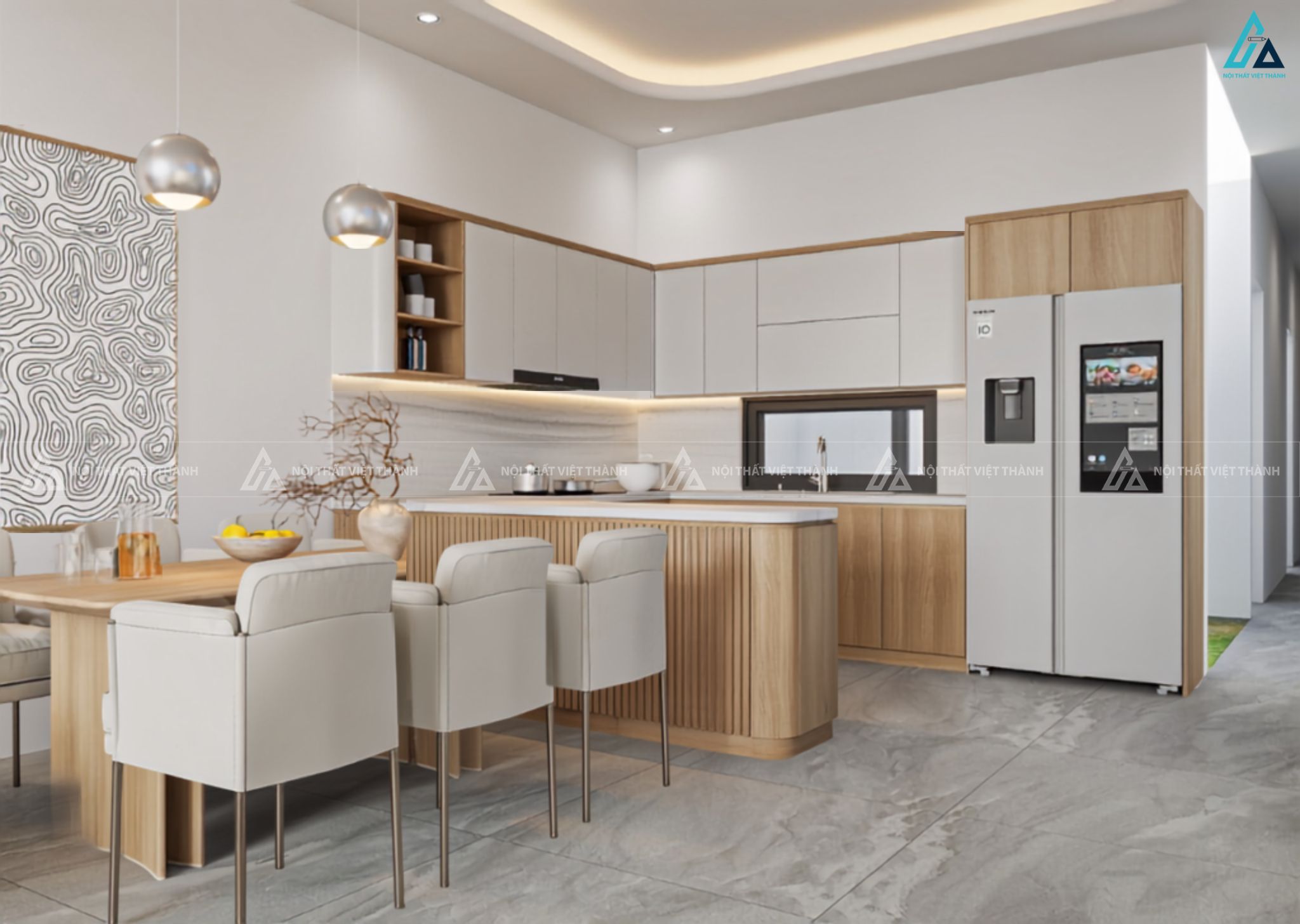 Tủ bếp gỗ công nghiệp cao cấp thiết kế bo tròn đẳng cấp hiện đại 2