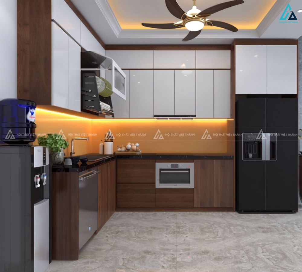 Tủ bếp gỗ công nghiệp kết hợp cánh trắng hiện đại sang trọng đẳng cấp