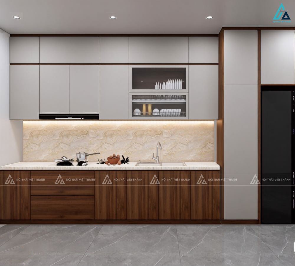 Tủ bếp gỗ công nghiệp thông minh tích hợp phụ kiện bếp tiện dụng