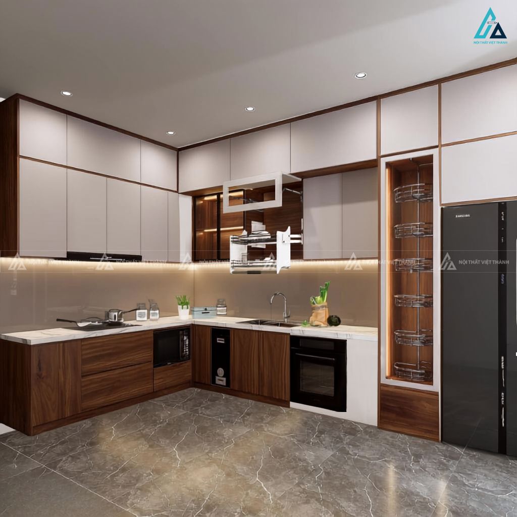 Mẫu tủ bếp gỗ công nghiệp bền đẹp nâng tầm không gian sống gia đình 2