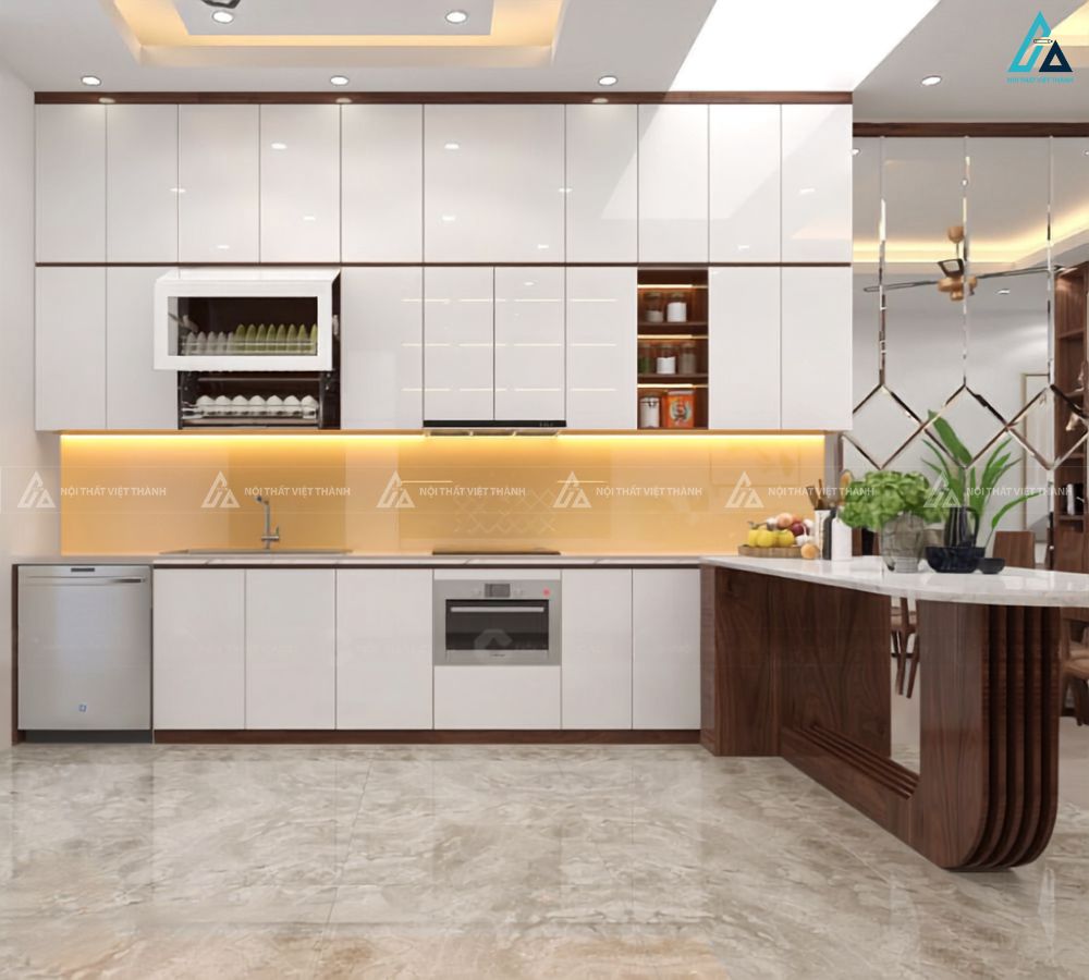 Tủ bếp gỗ công nghiệp thiết kế hài hòa mang lại vẻ đẹp ấm cúng