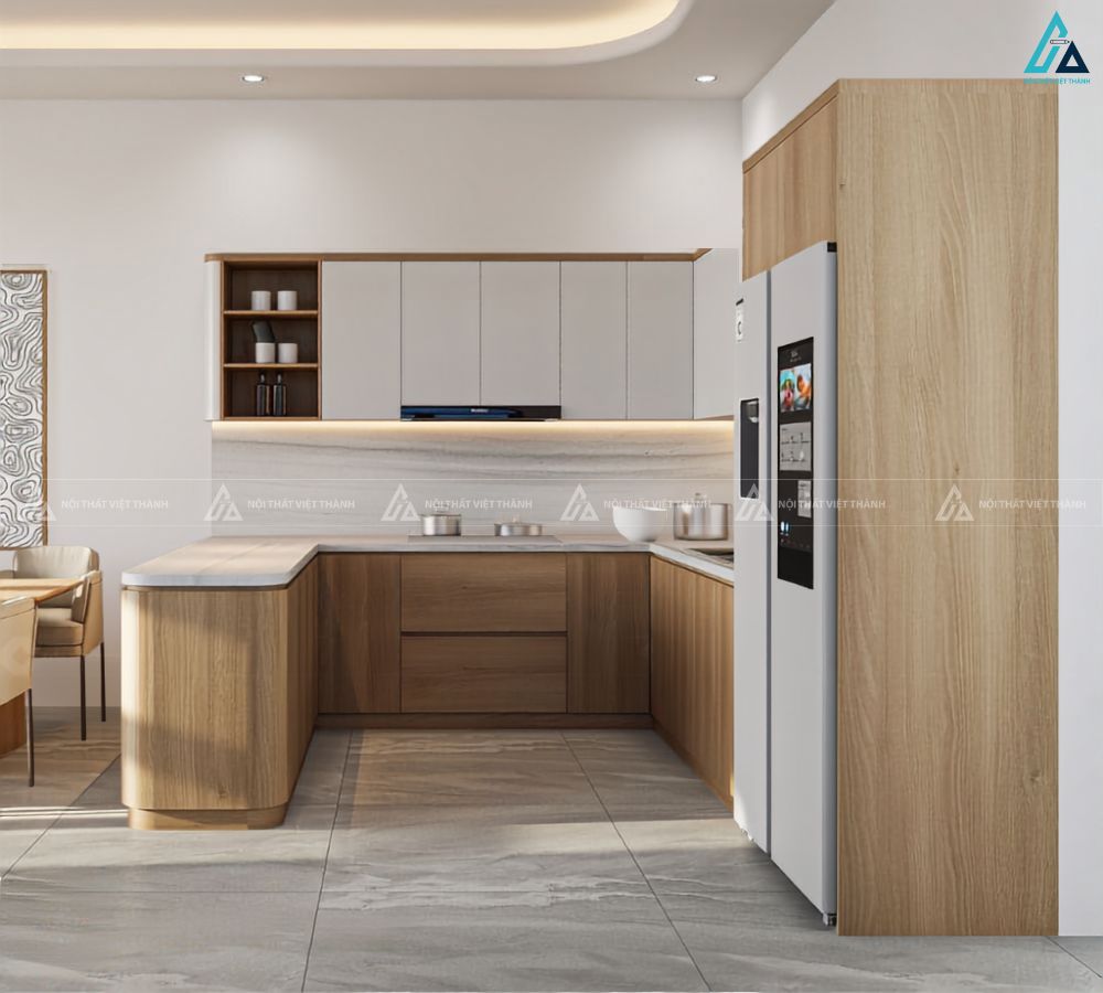 Tủ bếp gỗ công nghiệp cao cấp thiết kế bo tròn đẳng cấp hiện đại