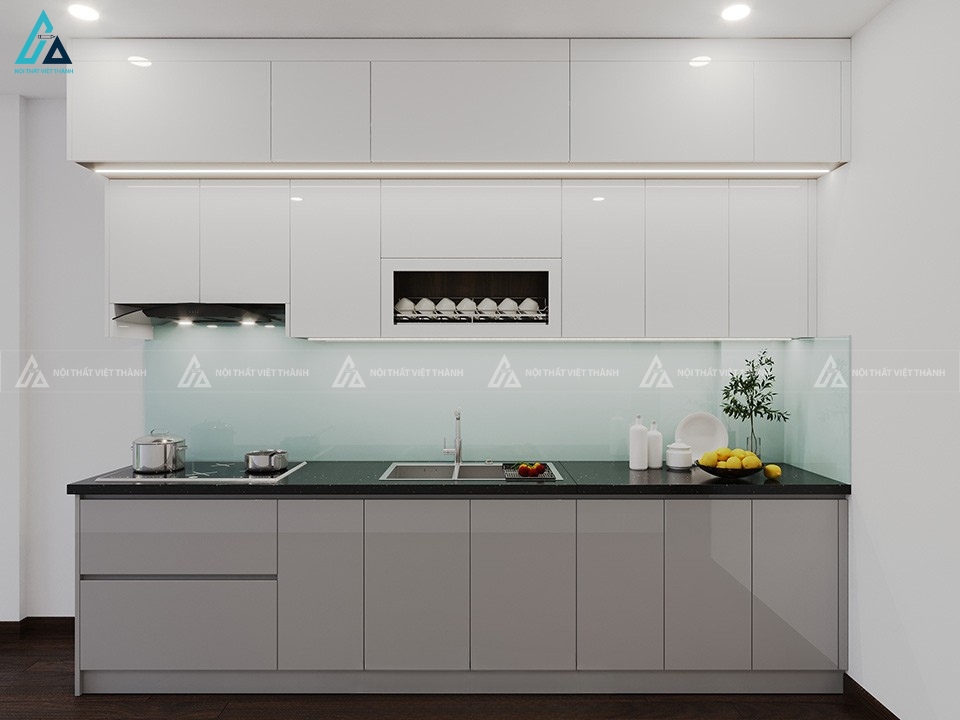Thiết kế tủ bếp acrylic chữ I tối ưu hóa không gian sử dụng 1