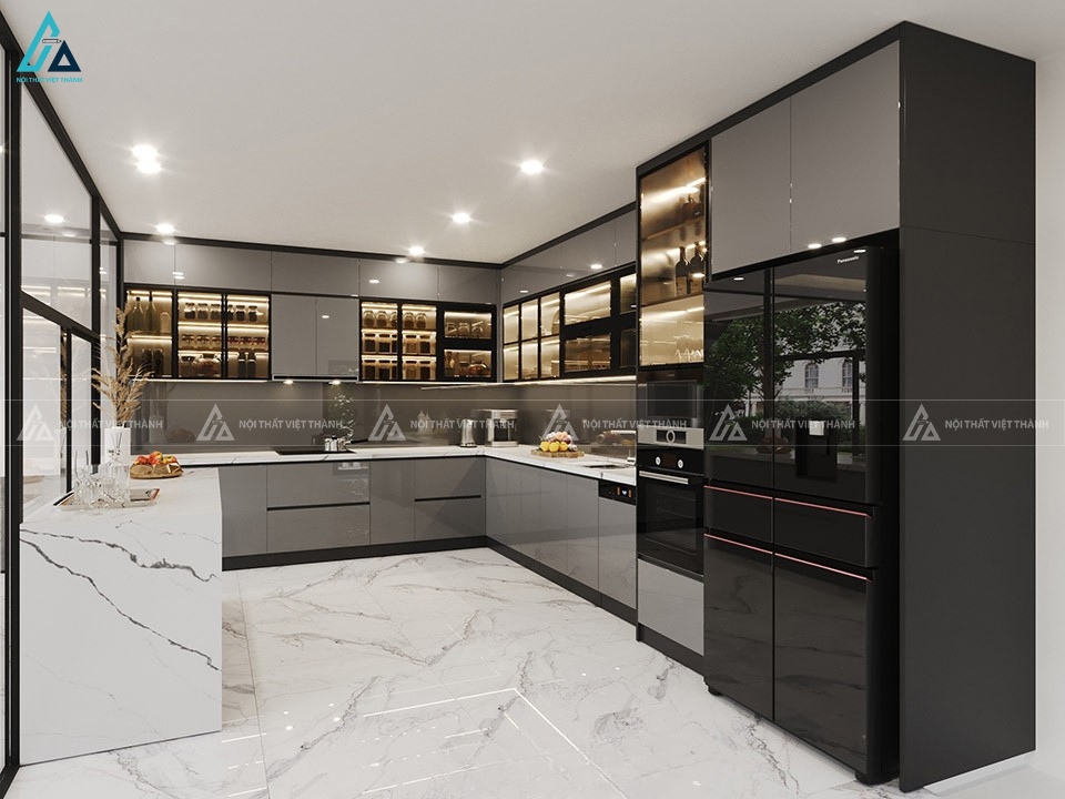 Tủ bếp acrylic thiết kế tiện nghi  với hệ tủ kính sang trọng 2