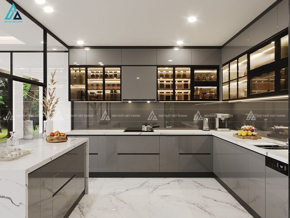 Tủ bếp acrylic thiết kế tiện nghi  với hệ tủ kính sang trọng 4