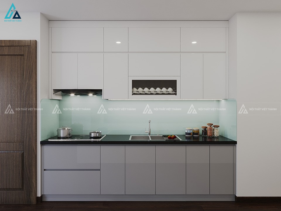 Thiết kế tủ bếp acrylic chữ I tối ưu hóa không gian sử dụng