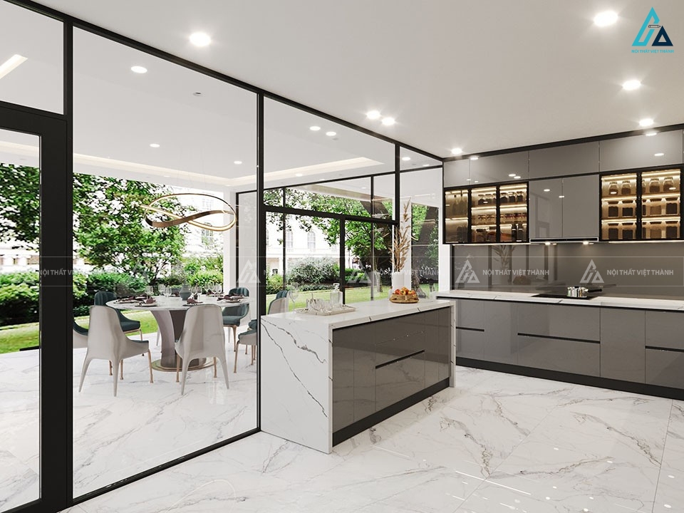 Tủ bếp acrylic thiết kế tiện nghi  với hệ tủ kính sang trọng 3
