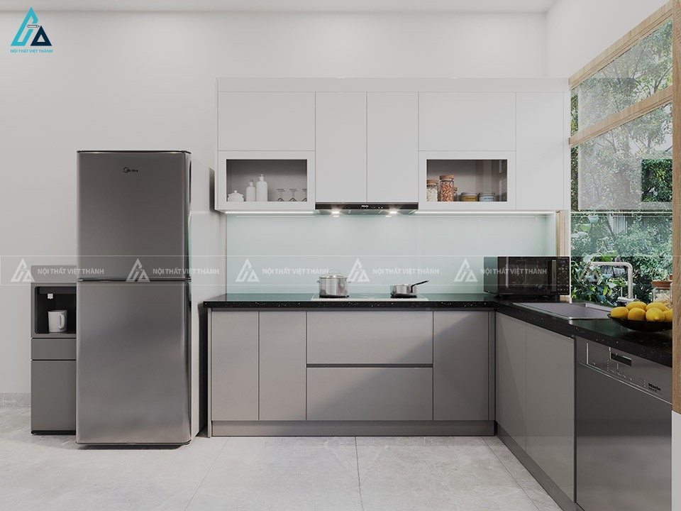 Tủ bếp acrylic cao cấp bền bỉ với phong cách hiện đại tối giản
