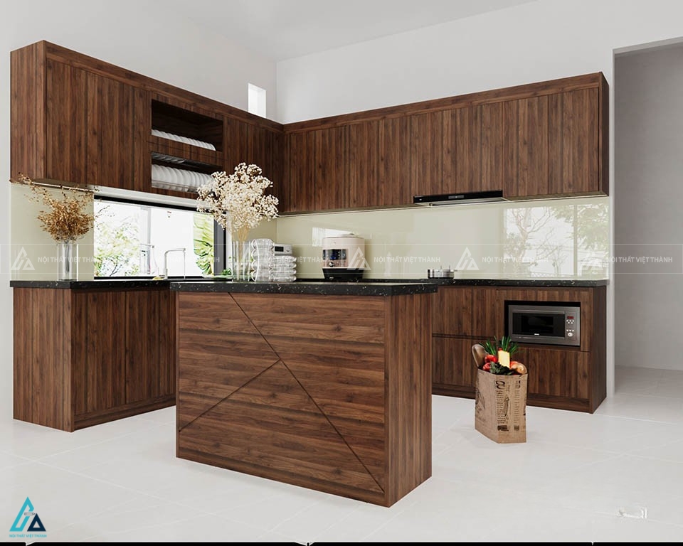 Tủ bếp gỗ công nghiệp cao cấp thiết kế chữ L kèm bàn đảo tiện lợi 1