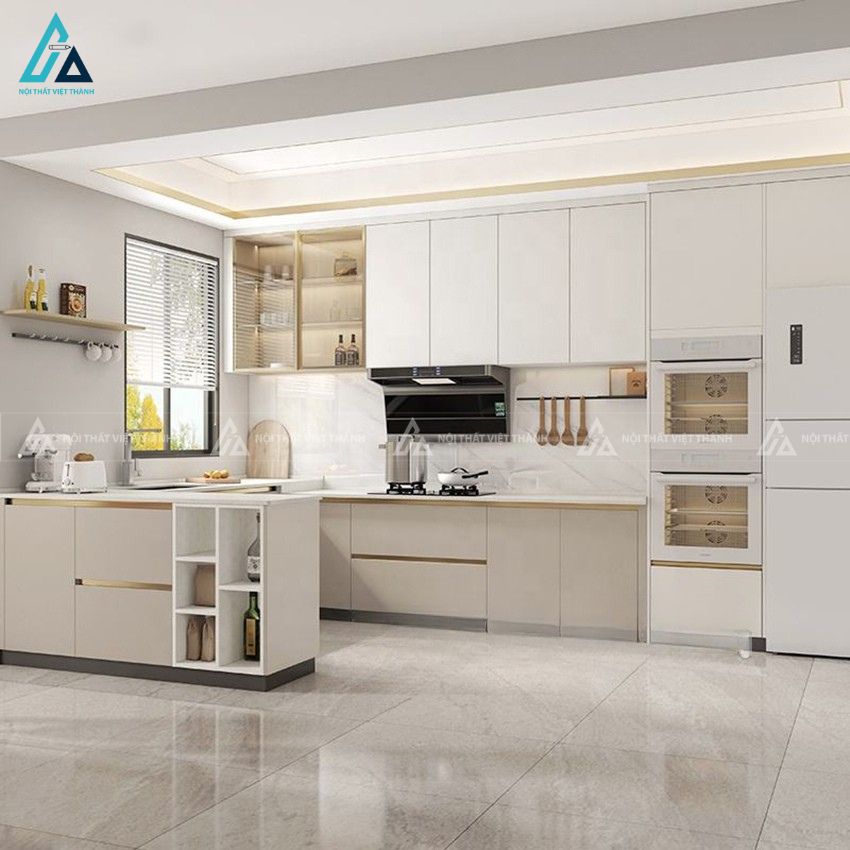 Tủ bếp gỗ công nghiệp mdf kết hợp hệ tủ kho đa năng tối ưu lưu trữ 1