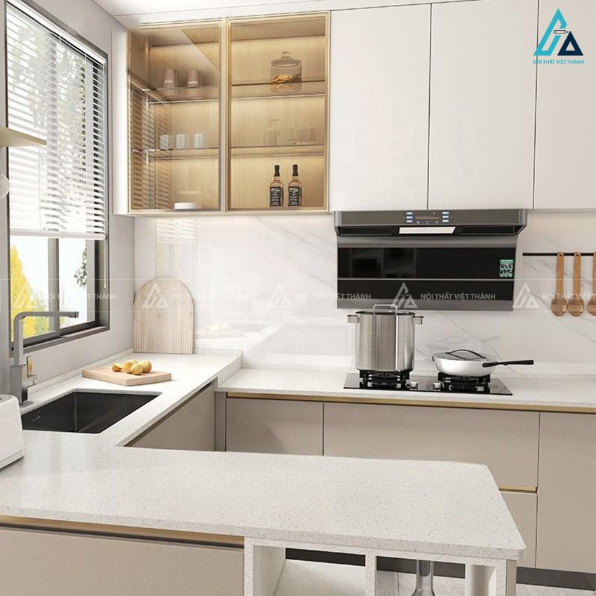 Tủ bếp gỗ công nghiệp mdf kết hợp hệ tủ kho đa năng tối ưu lưu trữ 3
