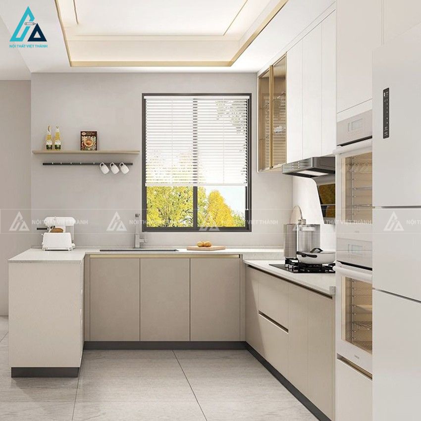 Tủ bếp gỗ công nghiệp mdf kết hợp hệ tủ kho đa năng tối ưu lưu trữ 4