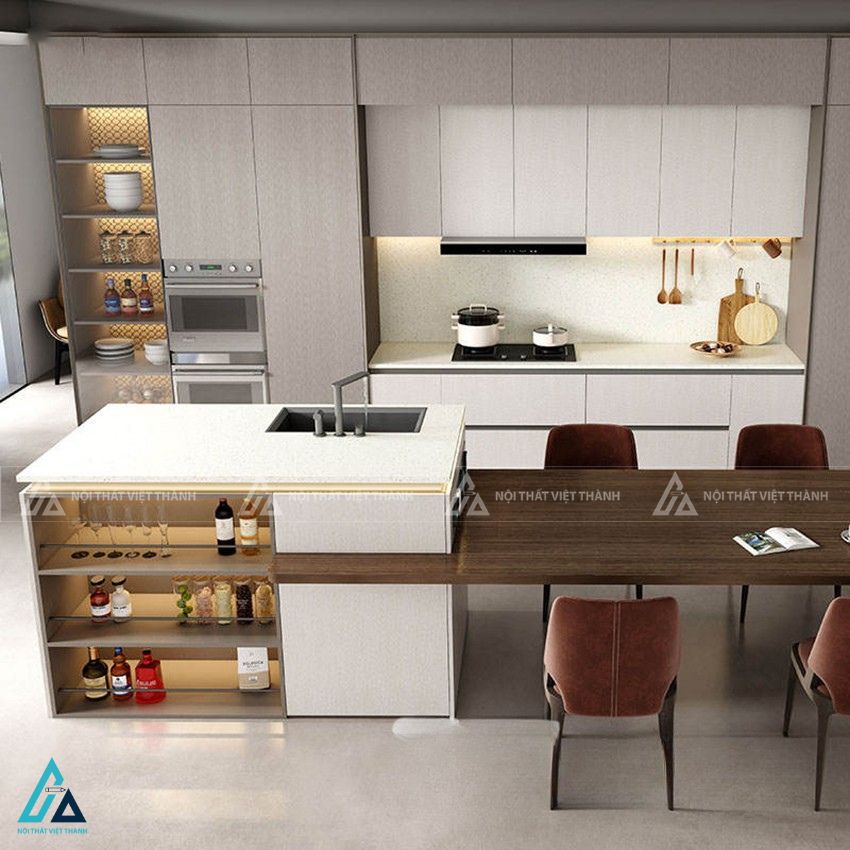 Tủ bếp mdf kết hợp bàn đảo hiện đại sang trọng tiện nghi