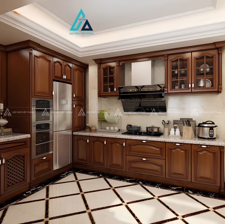 Tủ bếp gỗ tự nhiên tân cổ điển sang trọng cho căn bếp hiện đại 1