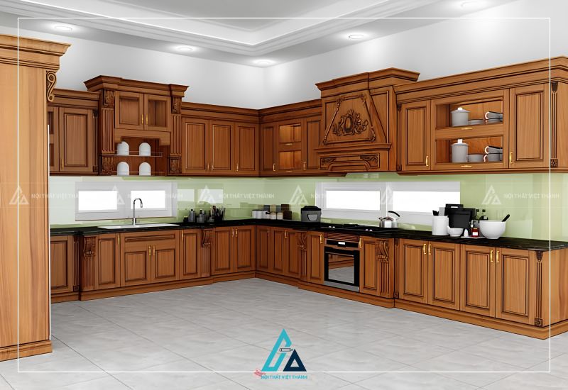 Bộ tủ bếp gỗ tự nhiên phong cách quý tộc cho không gian bếp 1
