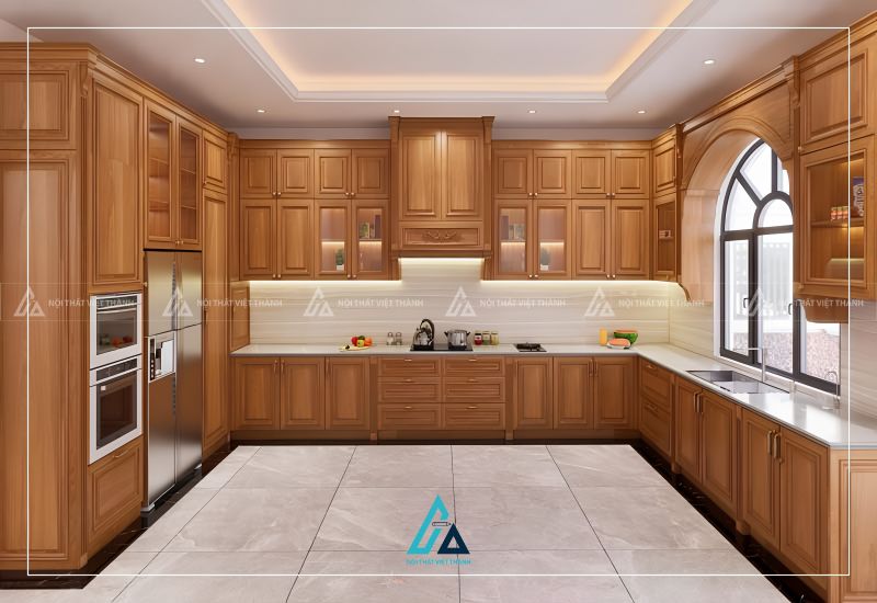 Tủ bếp gỗ tự nhiên phối bàn đảo sang trọng cho phòng bếp 1
