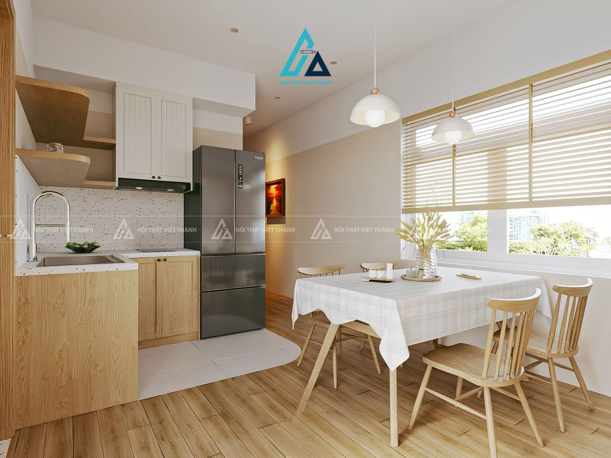 Mẫu tủ bếp bằng gỗ tự nhiên phong cách Scandinavian tối giản ấm cúng