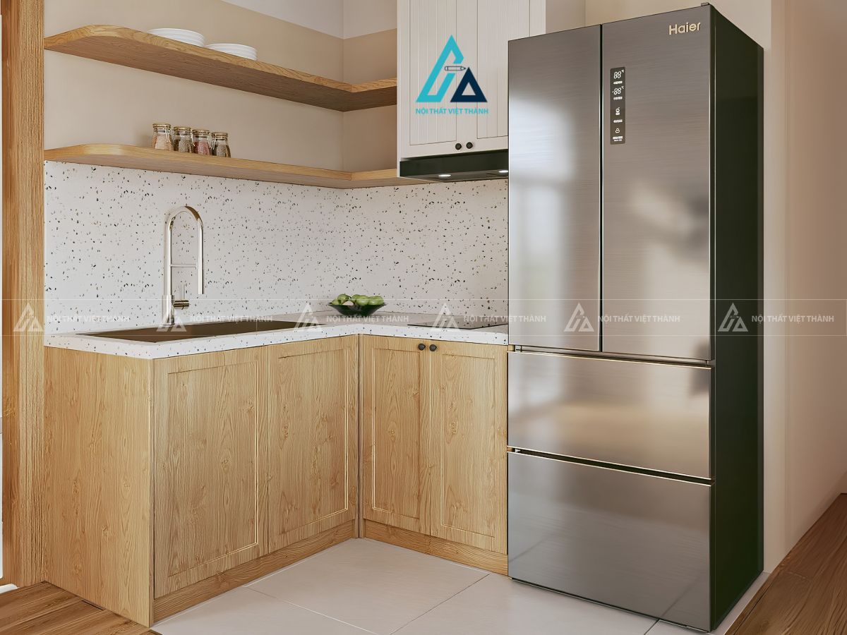 Mẫu tủ bếp bằng gỗ tự nhiên phong cách Scandinavian tối giản ấm cúng 1