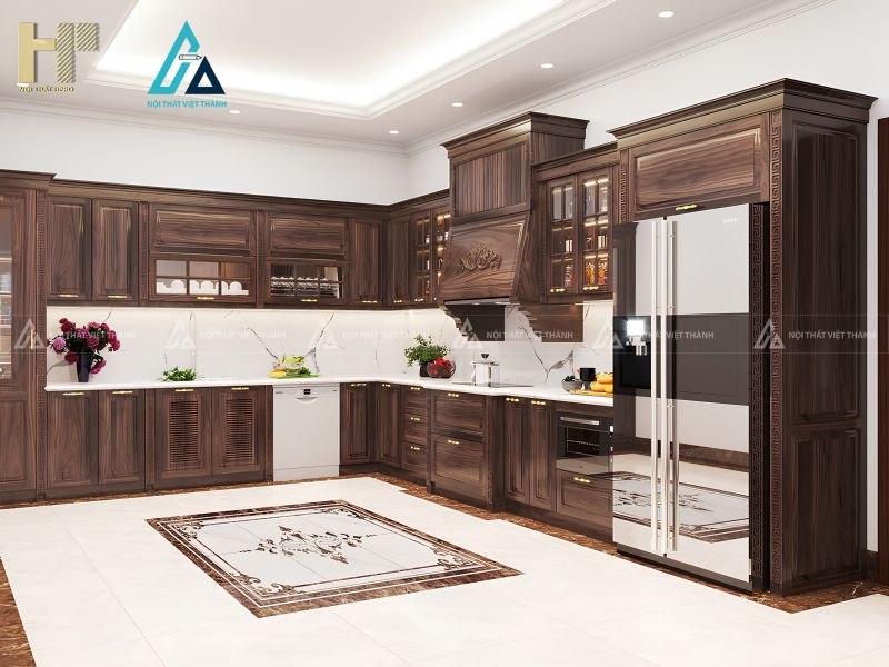 Tủ bếp gỗ tự nhiên có đảo bếp trung tâm tiện lợi và đẳng cấp 2