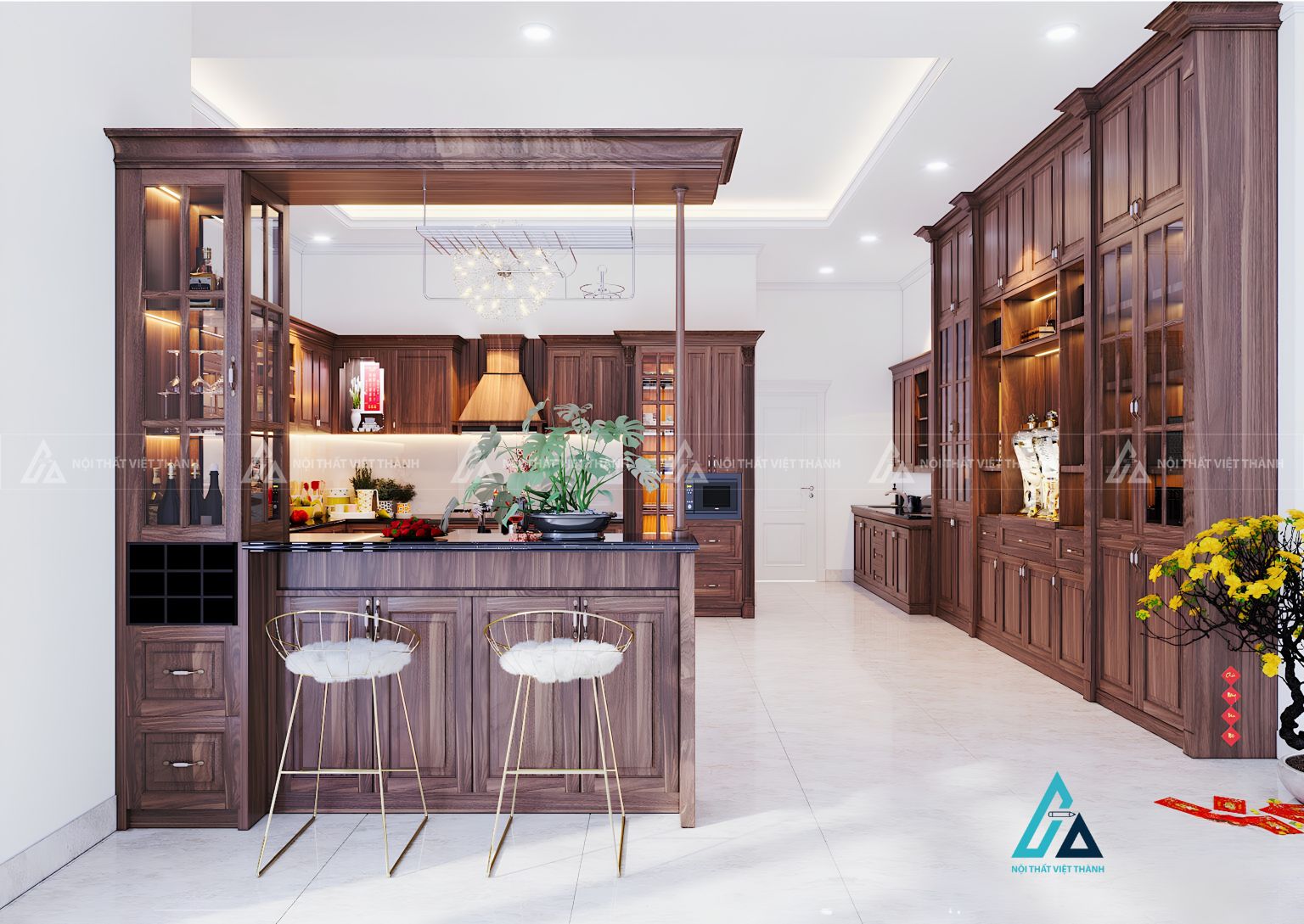 Tủ bếp gỗ tự nhiên phối bàn đảo sang trọng cho phòng bếp 2