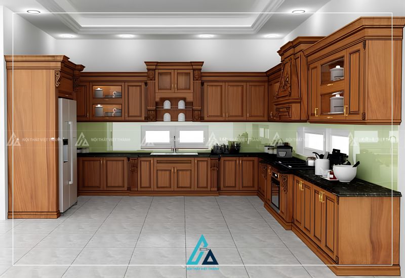 Bộ tủ bếp gỗ tự nhiên phong cách quý tộc cho không gian bếp 2