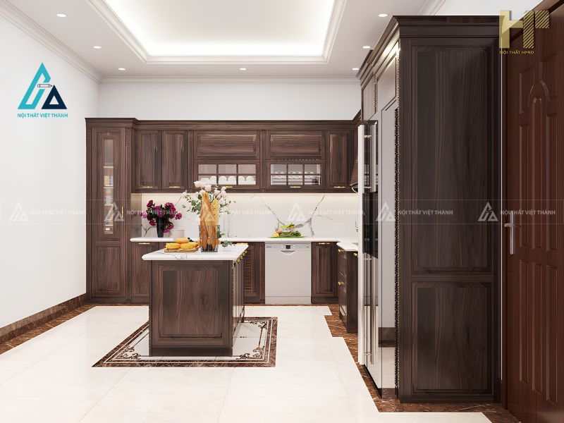 Tủ bếp gỗ tự nhiên có đảo bếp trung tâm tiện lợi và đẳng cấp 1