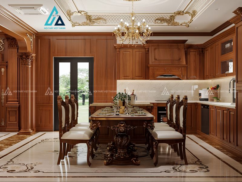 ủ bếp gỗ tự nhiên cao cấp tích hợp bàn ăn tiện nghi đẳng cấp 1