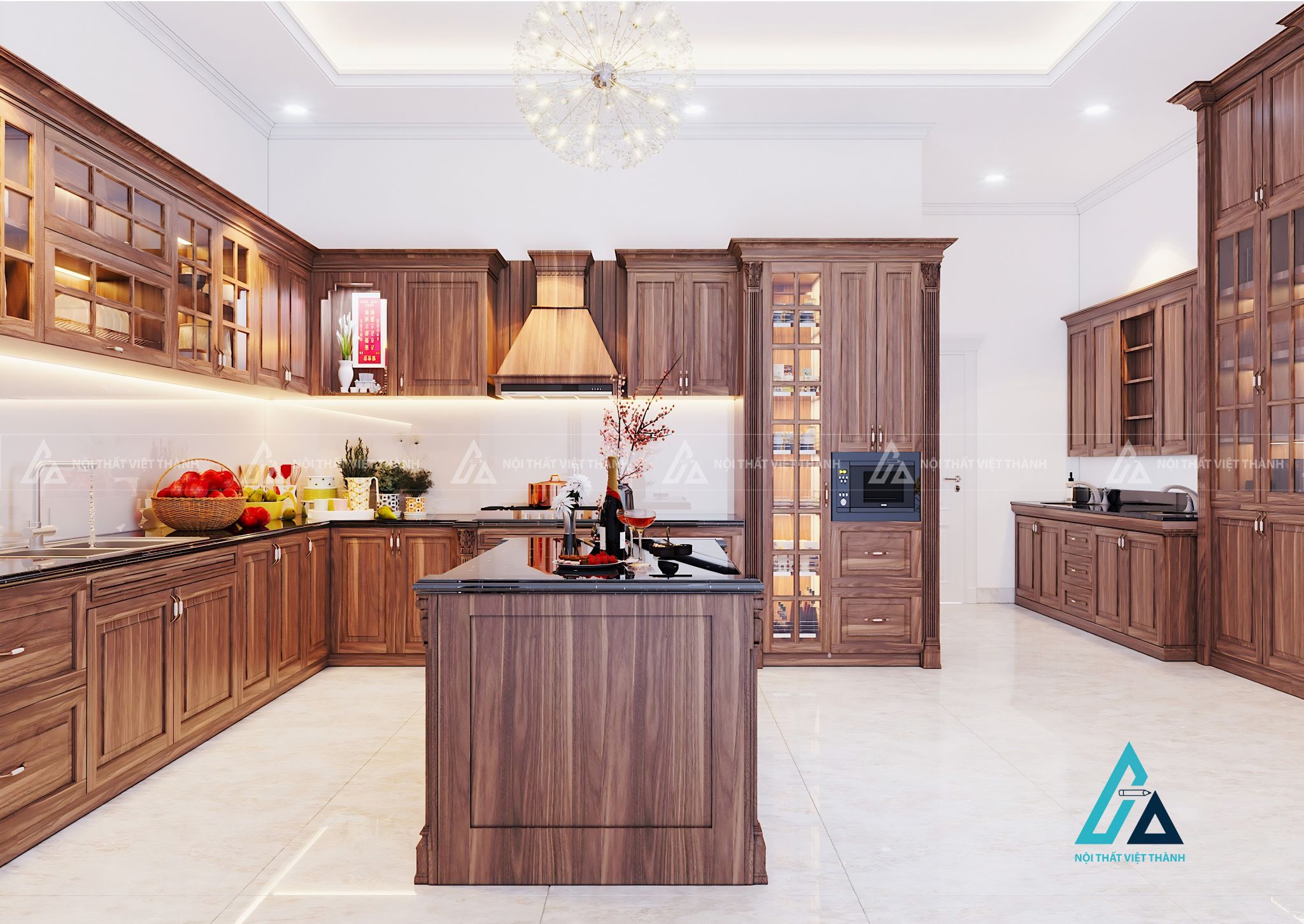 Tủ bếp gỗ tự nhiên phối bàn đảo sang trọng cho phòng bếp 3