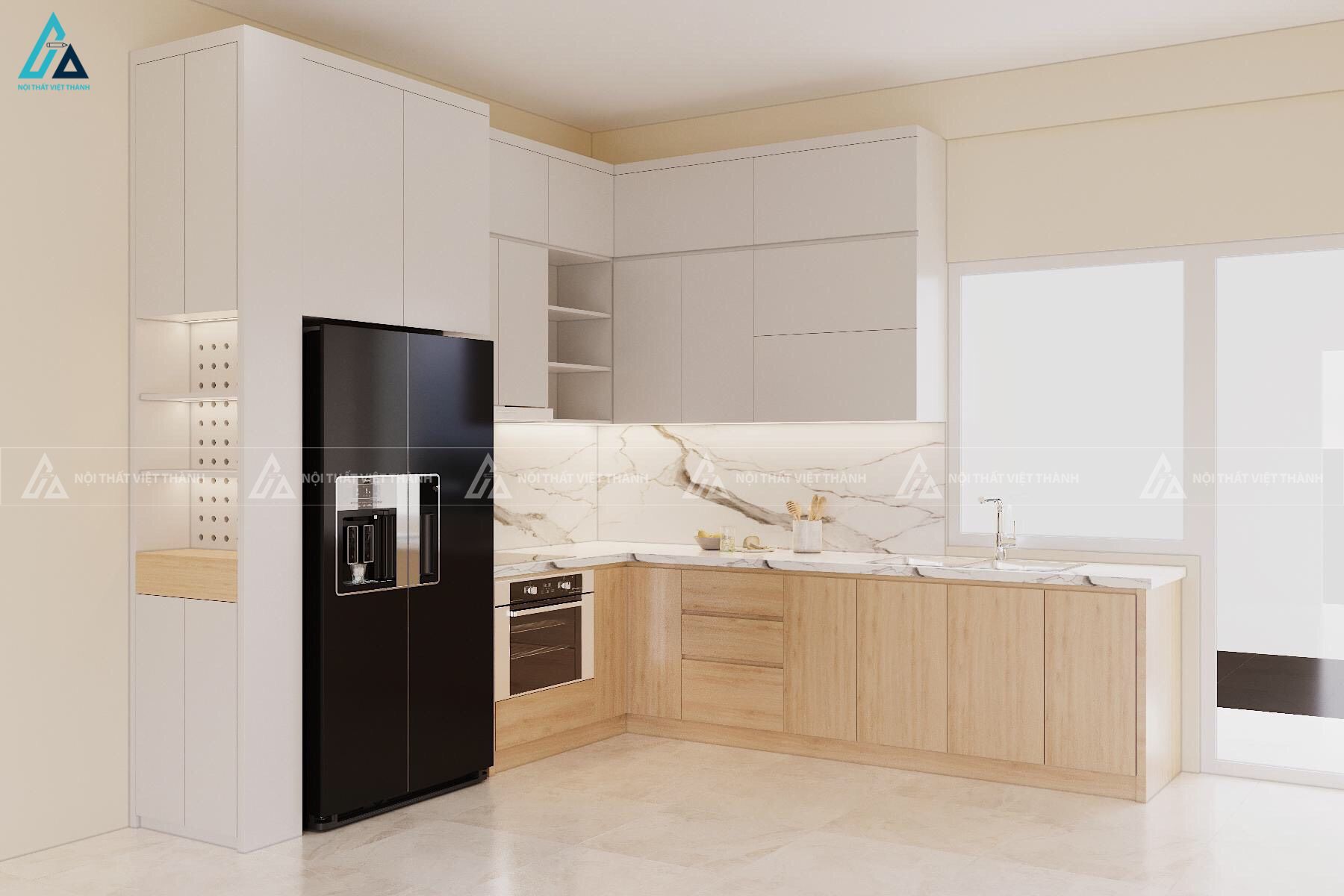 Tủ bếp mdf sang trọng có tủ rượu đẳng cấp cho căn hộ chung cư 1