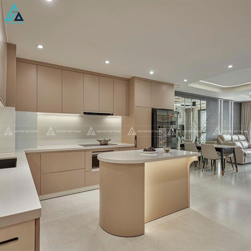 Tủ bếp mdf màu kem sang trọng tích hợp đảo bếp tiện nghi 1