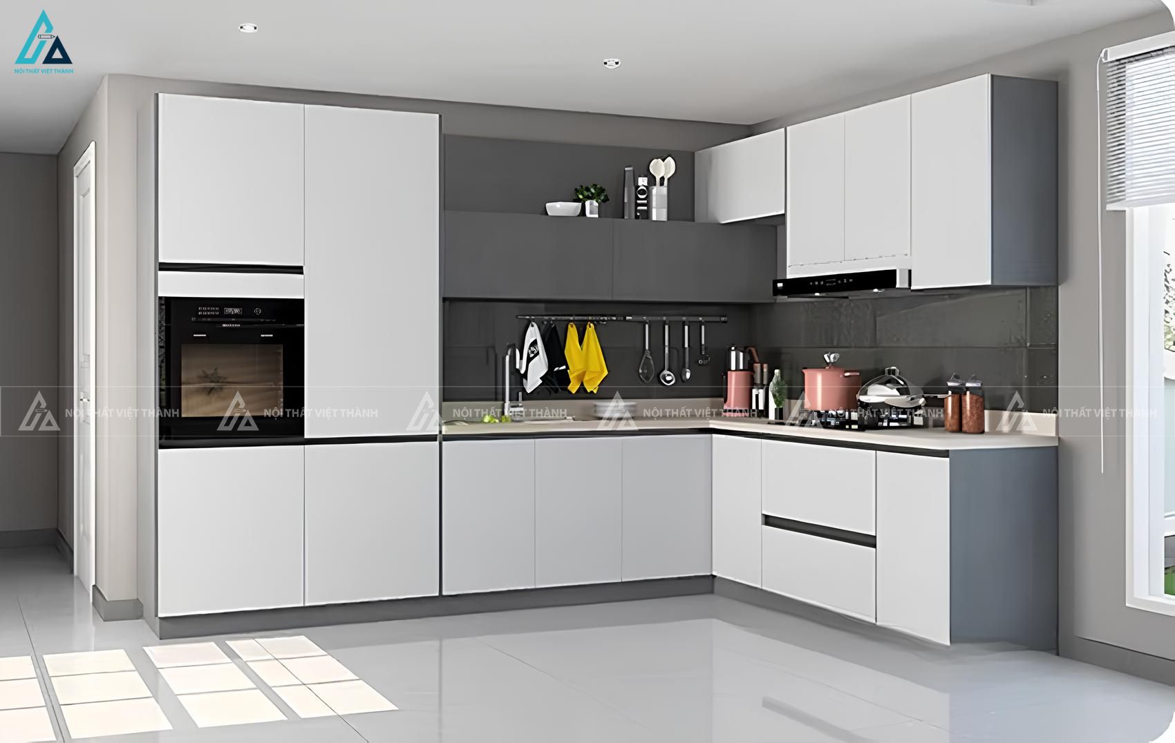 Mẫu tủ bếp mdf chữ L thiết kế thông minh tối ưu diện tích sử dụng 1