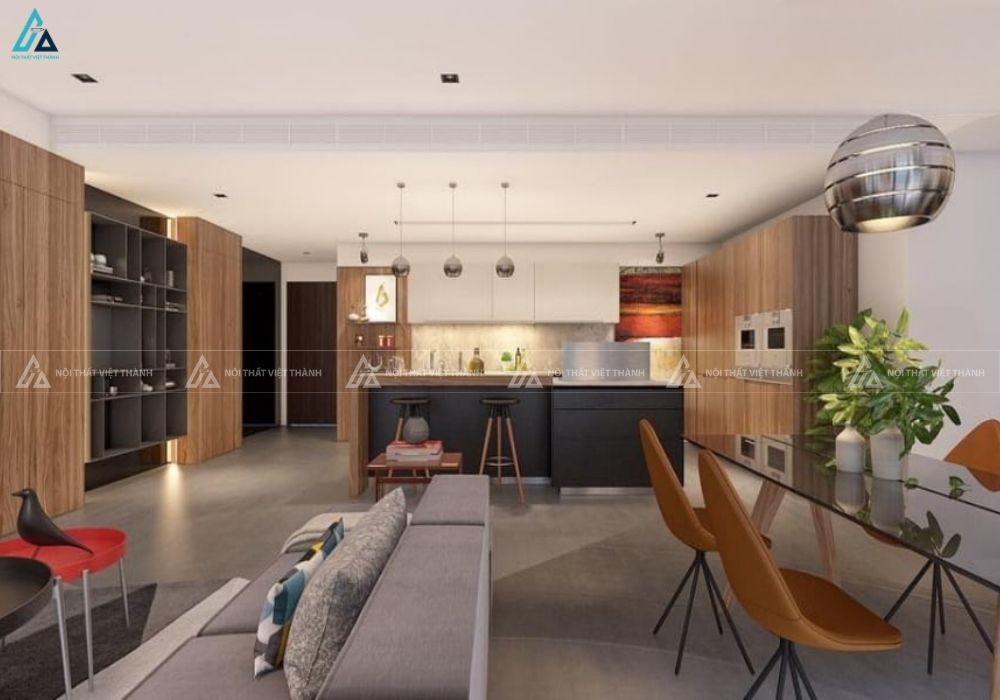 Mẫu tủ bếp gỗ mdf có bàn đảo bếp tiện nghi cho không gian lớn 2