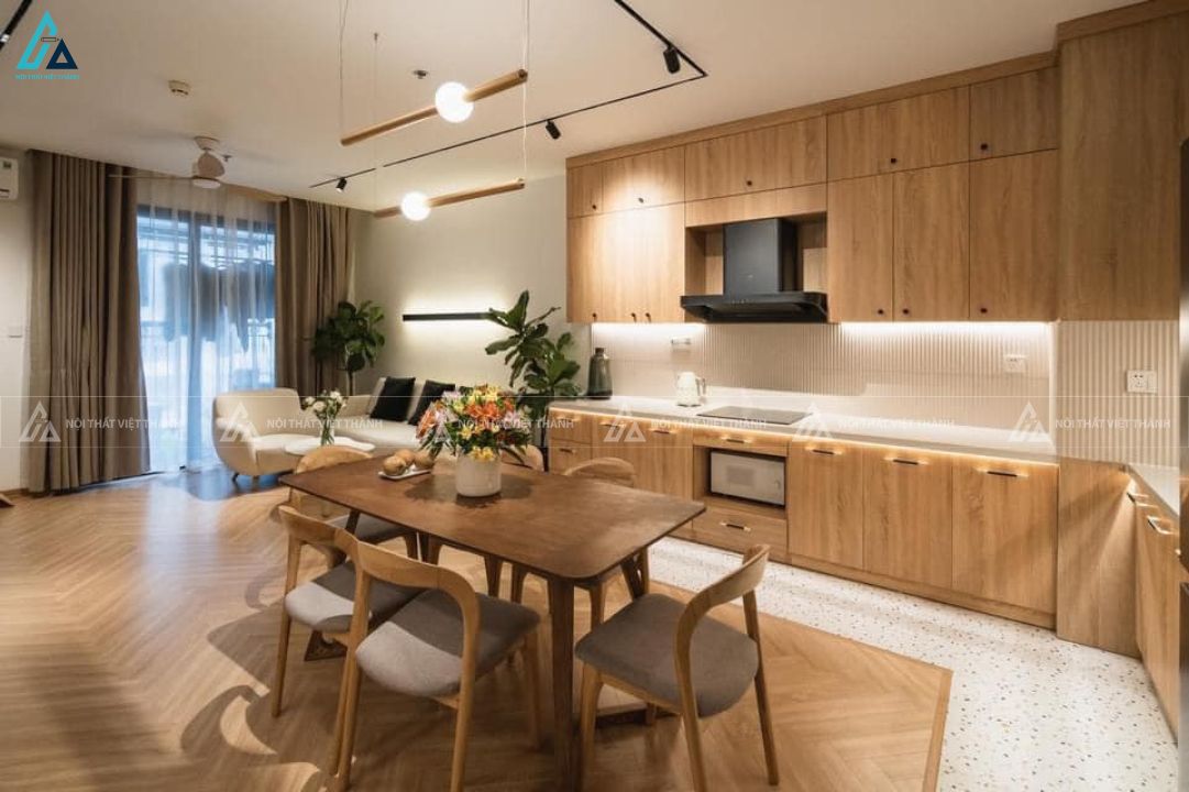 Tủ bếp mdf cao cấp với hệ tủ kịch trần tiện lợi sang trọng 1