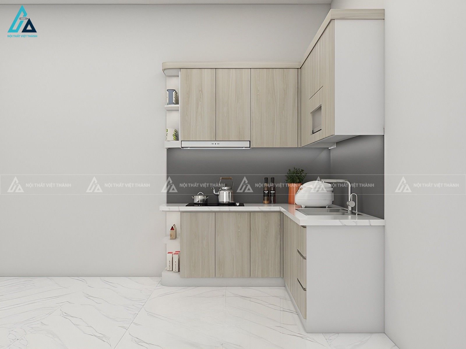 Tủ bếp mdf với hệ kệ mở thông minh giúp nhà bếp ngăn nắp 1