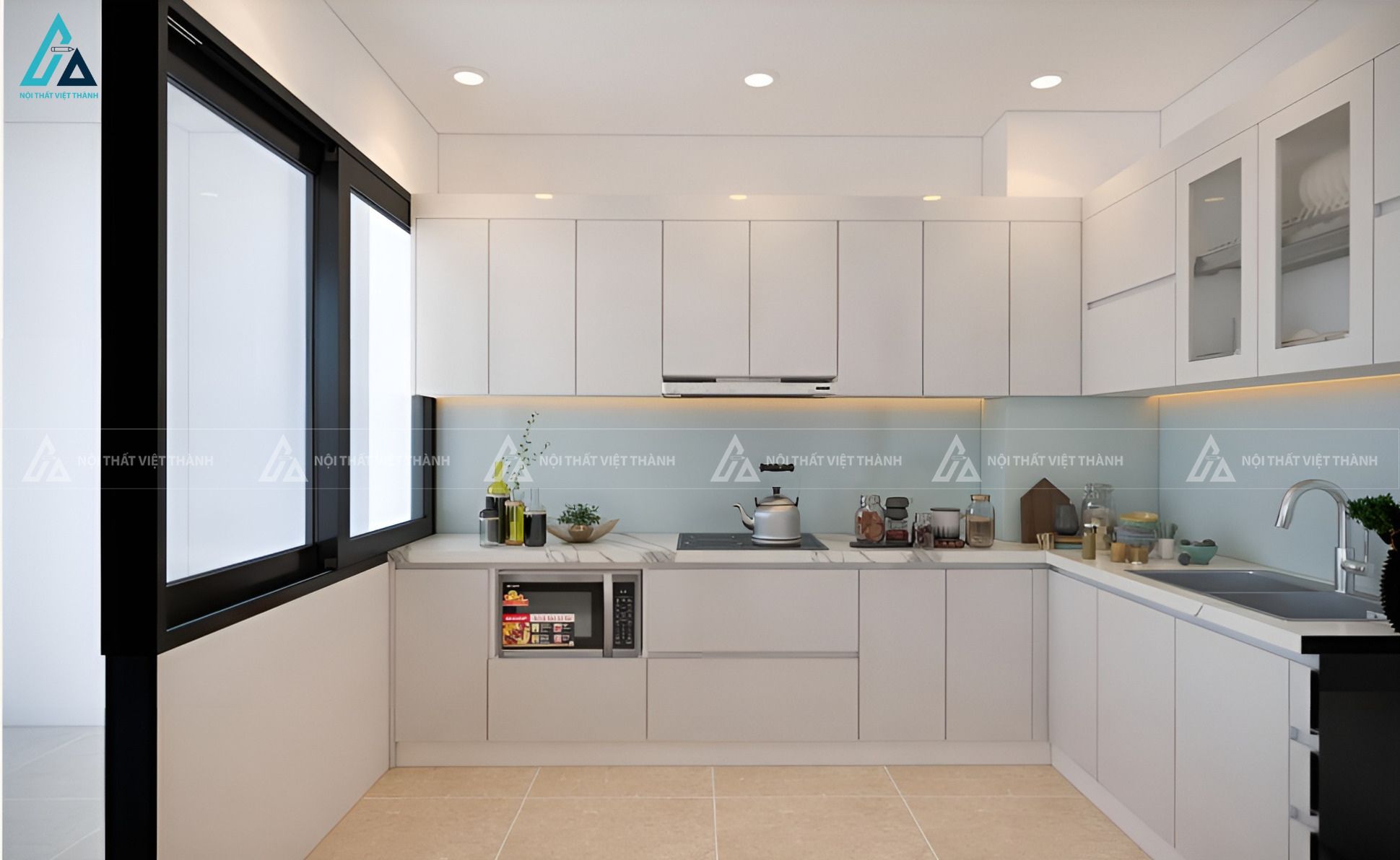 Tủ bếp mdf sang trọng tích hợp thiết bị gia dụng tiện nghi 1