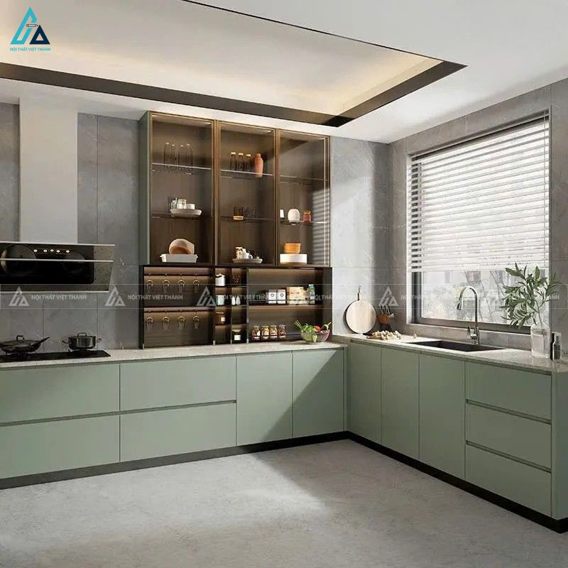 Tủ bếp mdf màu xanh mint hiện đại tinh tế cho không gian sống 1