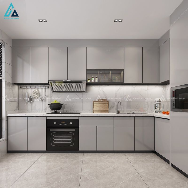 Tủ bếp mdf bền bỉ tích hợp lò nướng âm tủ tiện nghi cao cấp