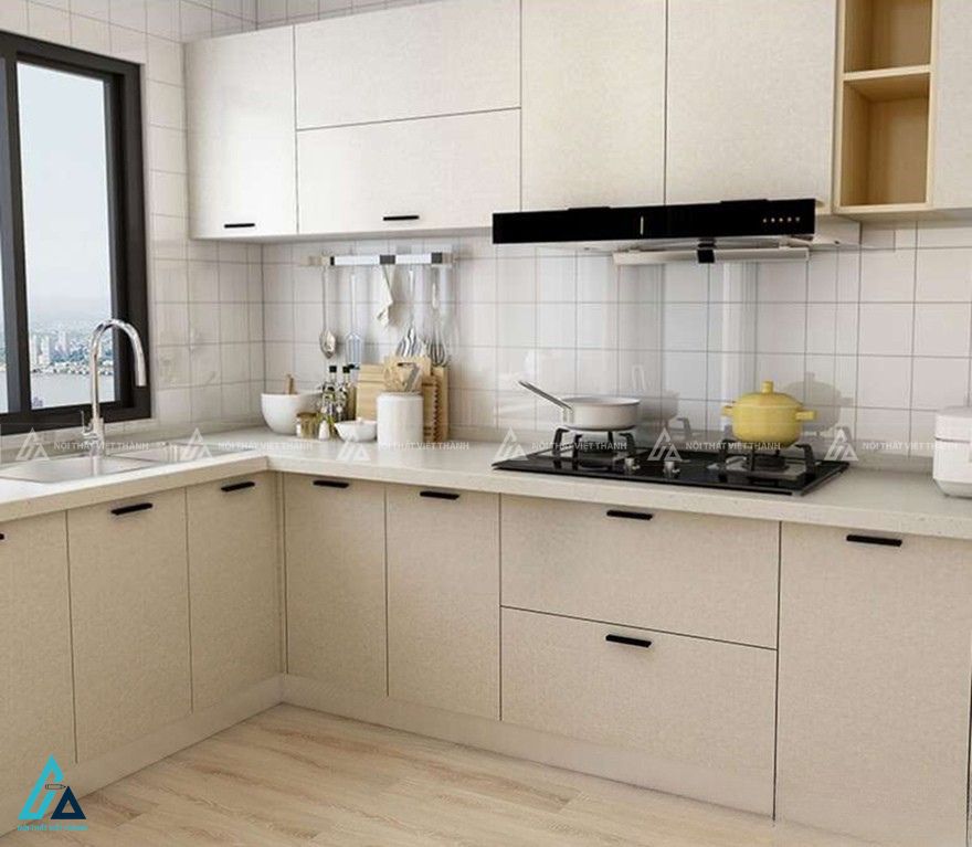 Bộ tủ bếp mdf phối màu kem trang nhã phong cách tối giản tinh tế 1