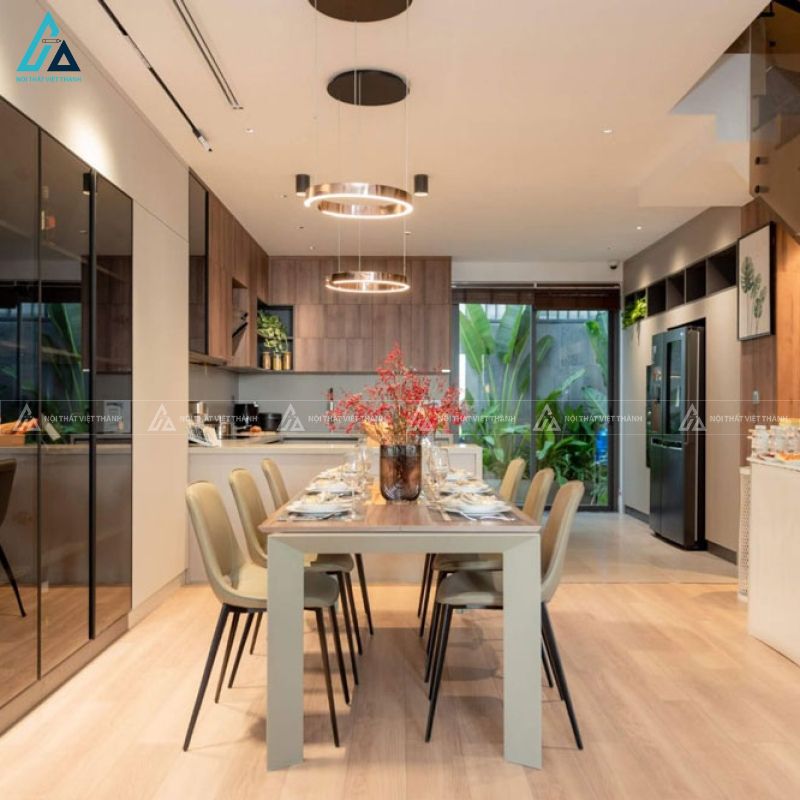 Tủ bếp mdf phối vân gỗ sang trọng kết hợp hệ đèn led thông minh 3
