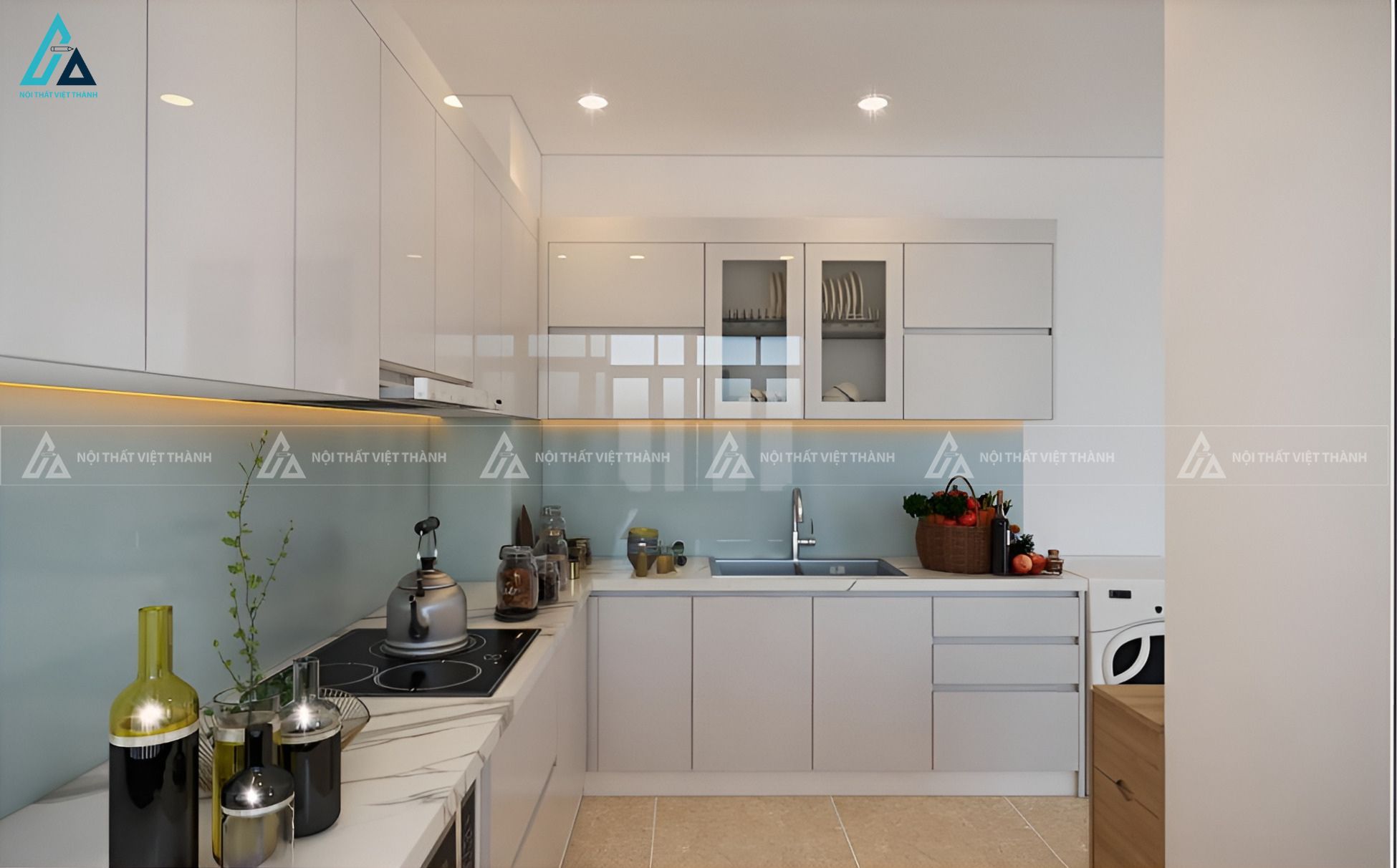 Tủ bếp mdf sang trọng tích hợp thiết bị gia dụng tiện nghi 2