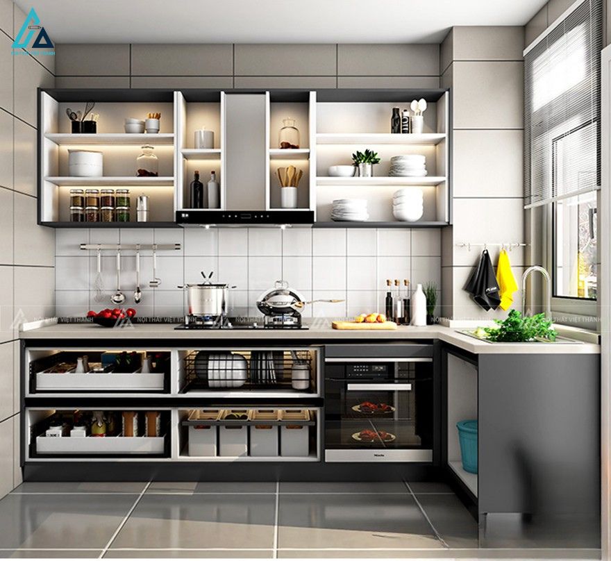 Bộ tủ bếp mdf màu xám trắng thanh lịch và tối ưu tiện ích 2